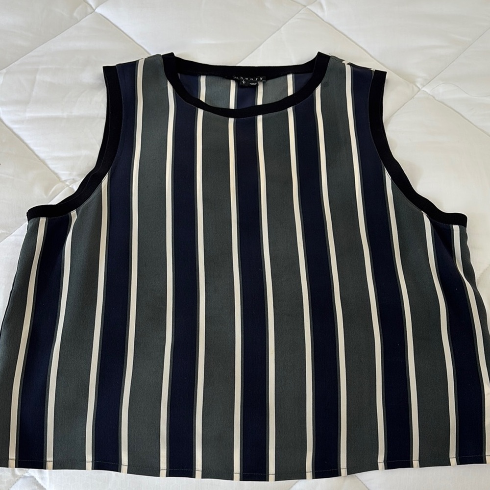100% Silk Theory White and Green Boxy Tank Top
